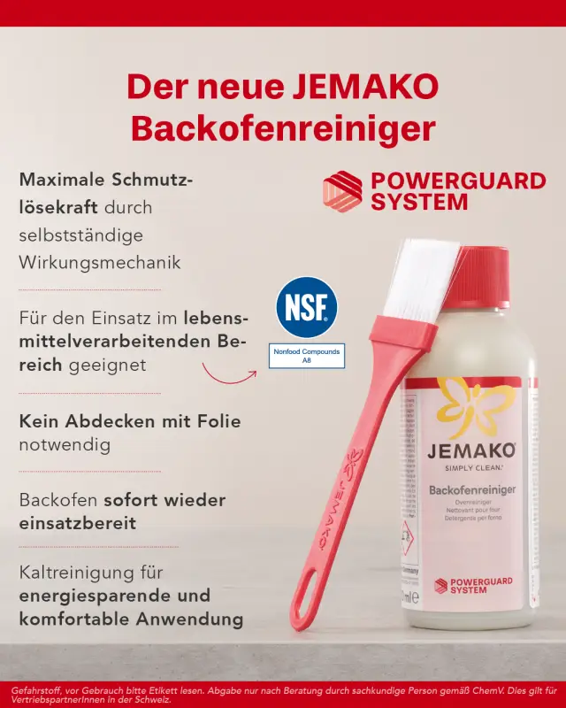 Ein Bild, auf dem die Fakten zum Backofenreiniger von JEMAKO stehen